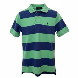 Polo by Ralph Lauren Blue and Green Stripe Short Sleeve Polo Shirt Size Large